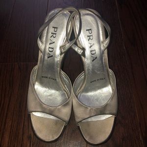 PRADA silver and purple glass heels